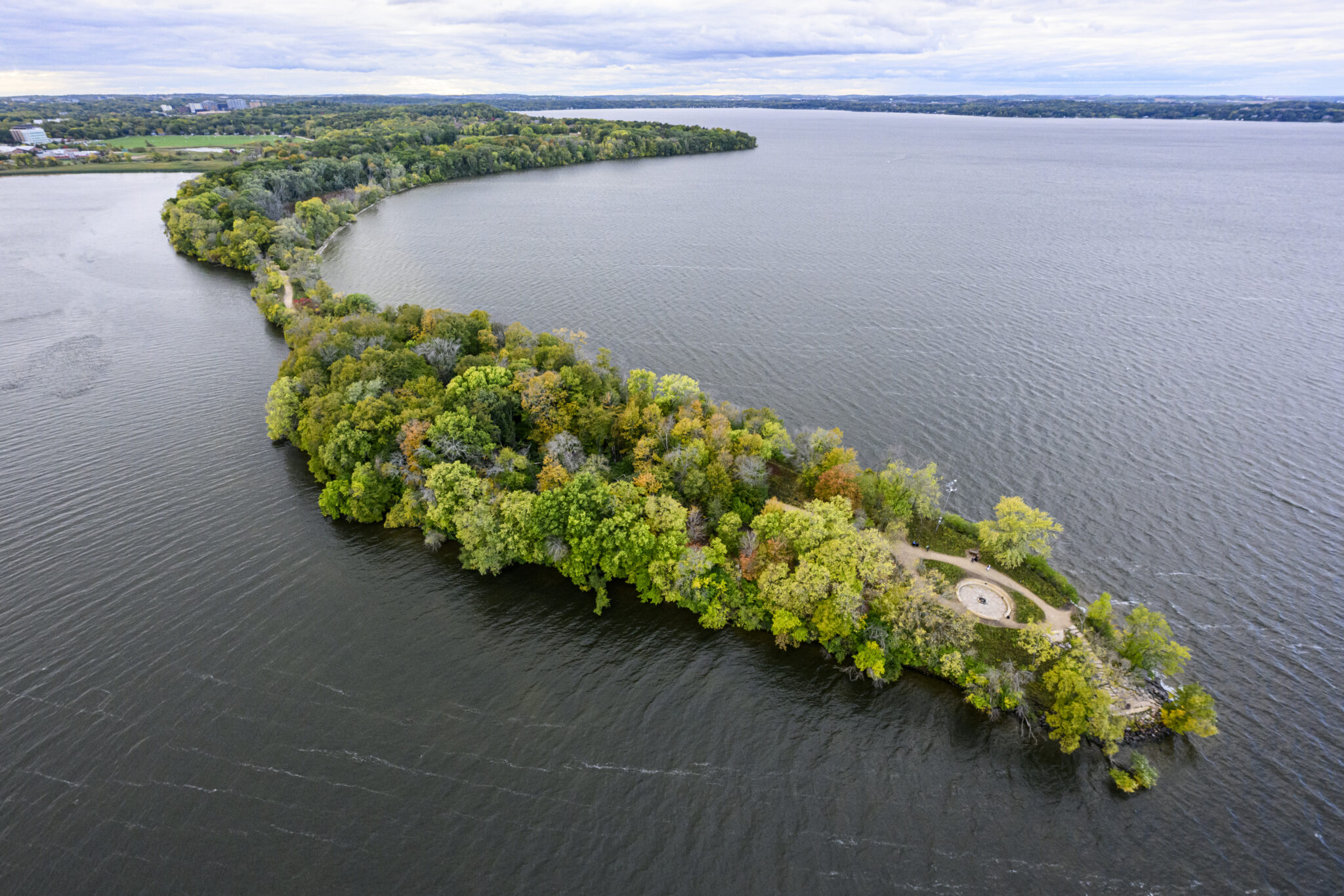 Lake Mendota and Picnic Point are pictured looking south.