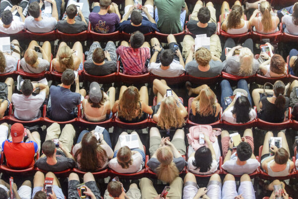 Students in a lecture hall, viewed from above