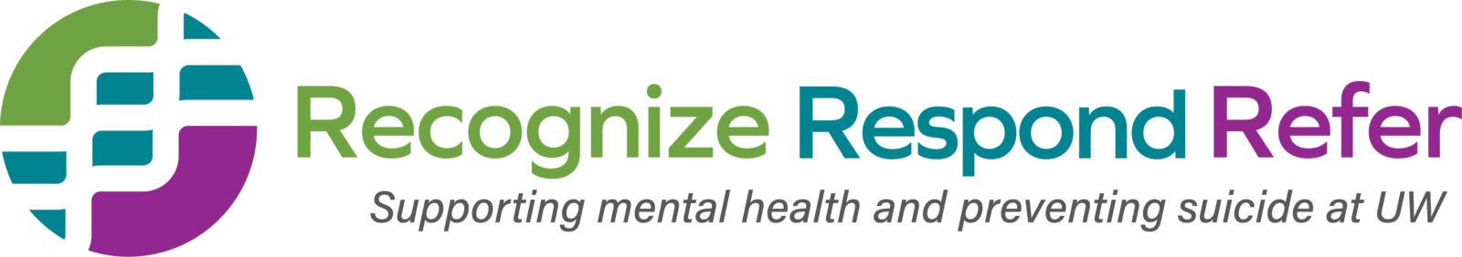 Recognize, Respond, Refer logo, with the tagline "Supporting mental health and preventing suicide at UW"