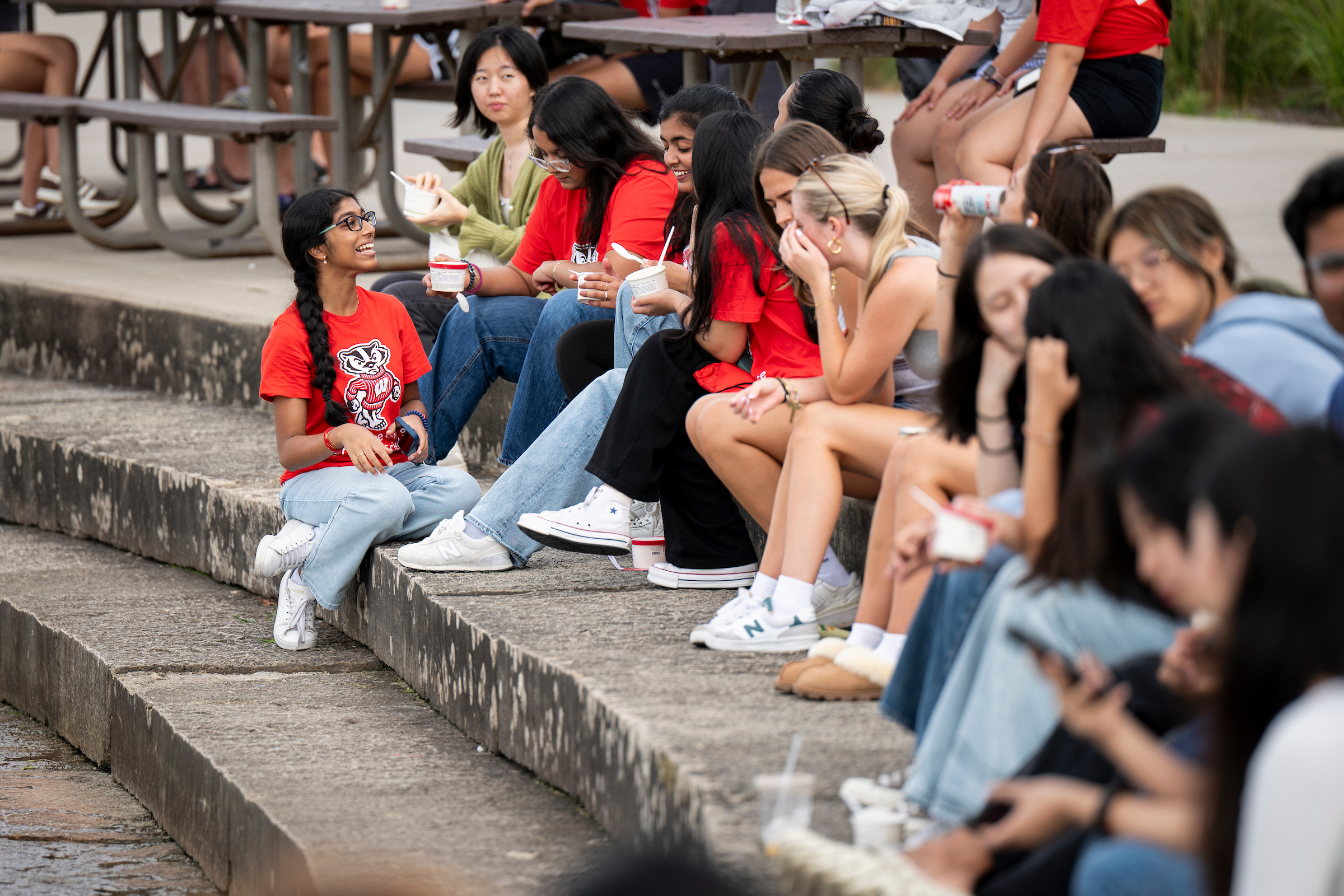 Students talk at an ice cream social