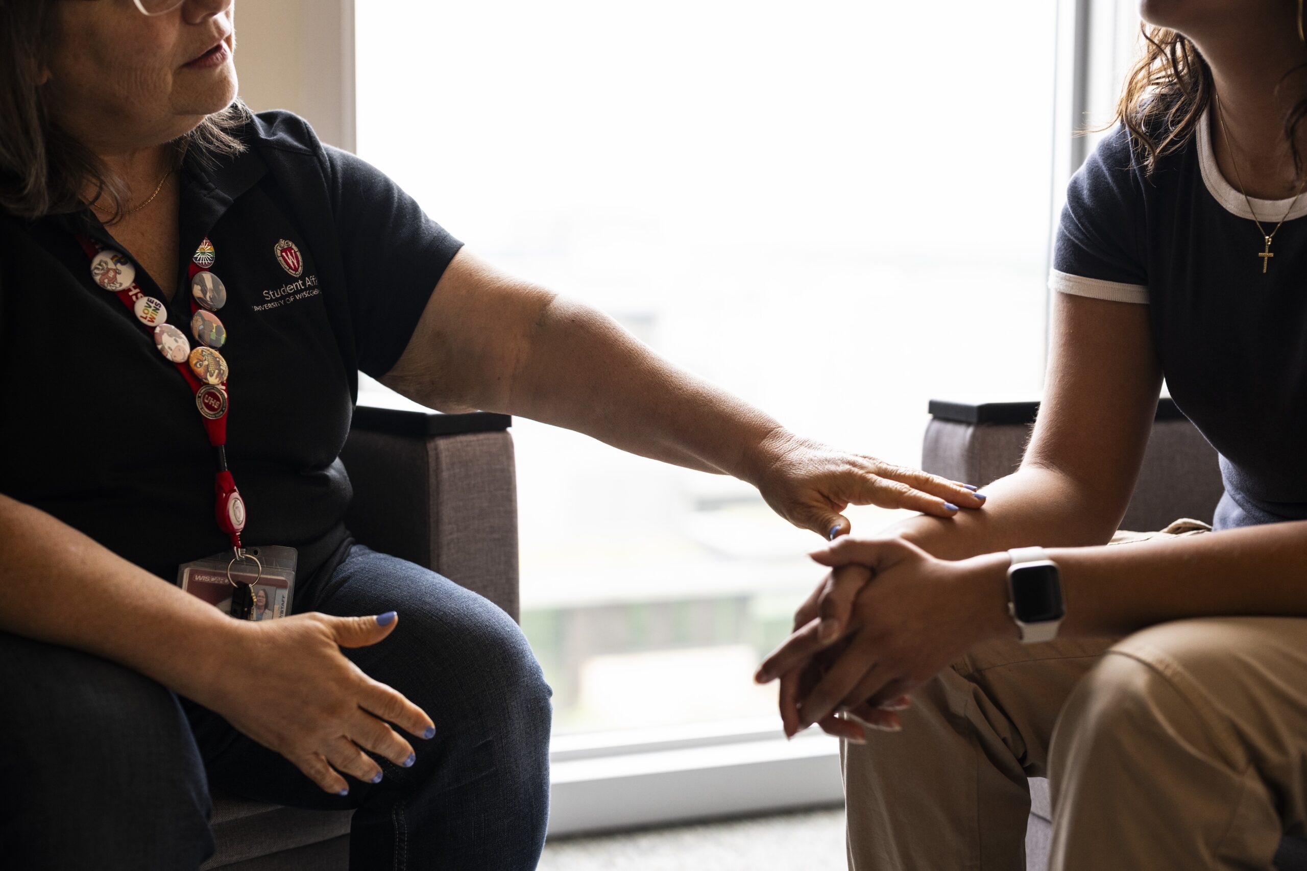 A provider speaks with a student in a mental health counseling appointment