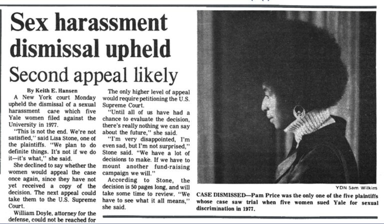 Newspaper clipping featuring Pamela Price during the Alexander v. Yale case.